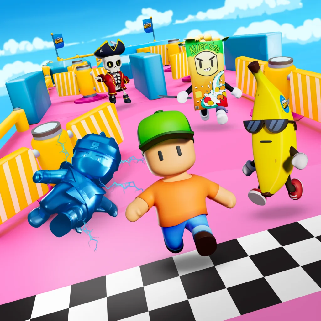 Stumble Guys characters collaborating in a team challenge